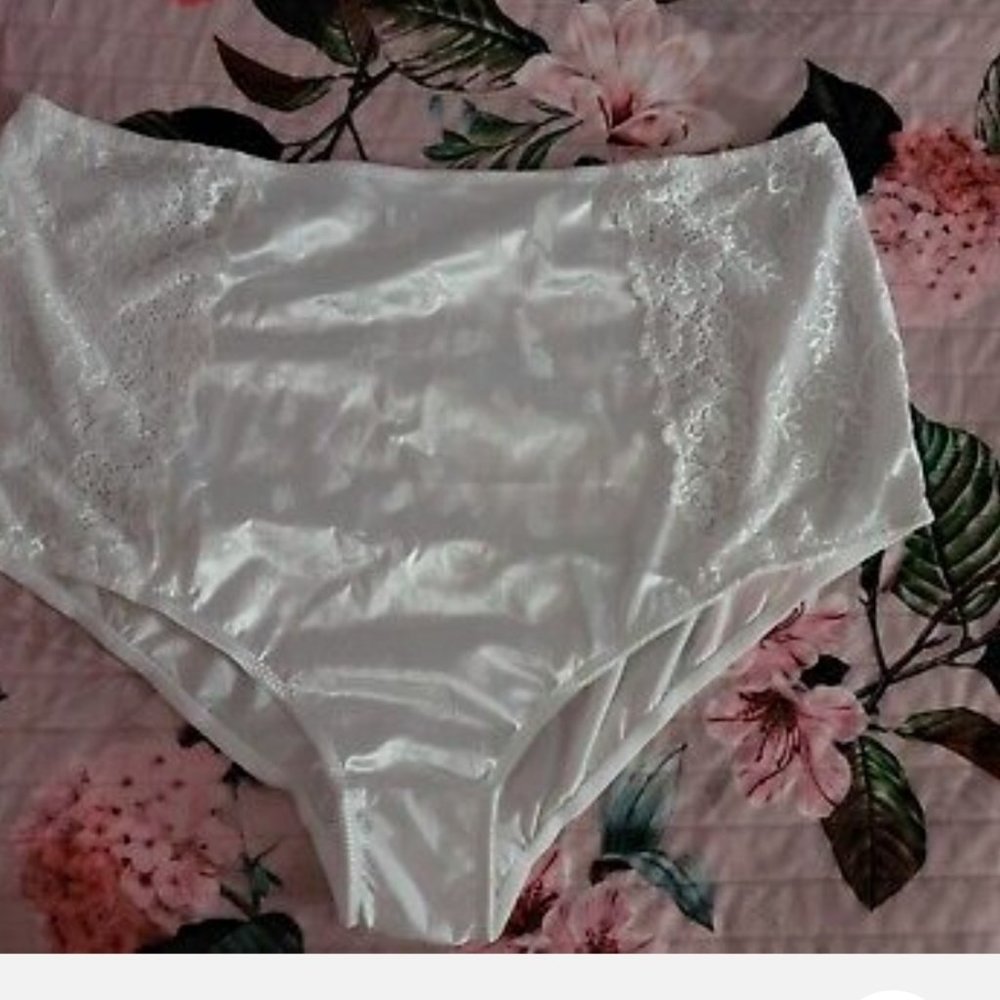 New Laura satin poly women panties underwear white lace brief 20 XL XXL 1X $59